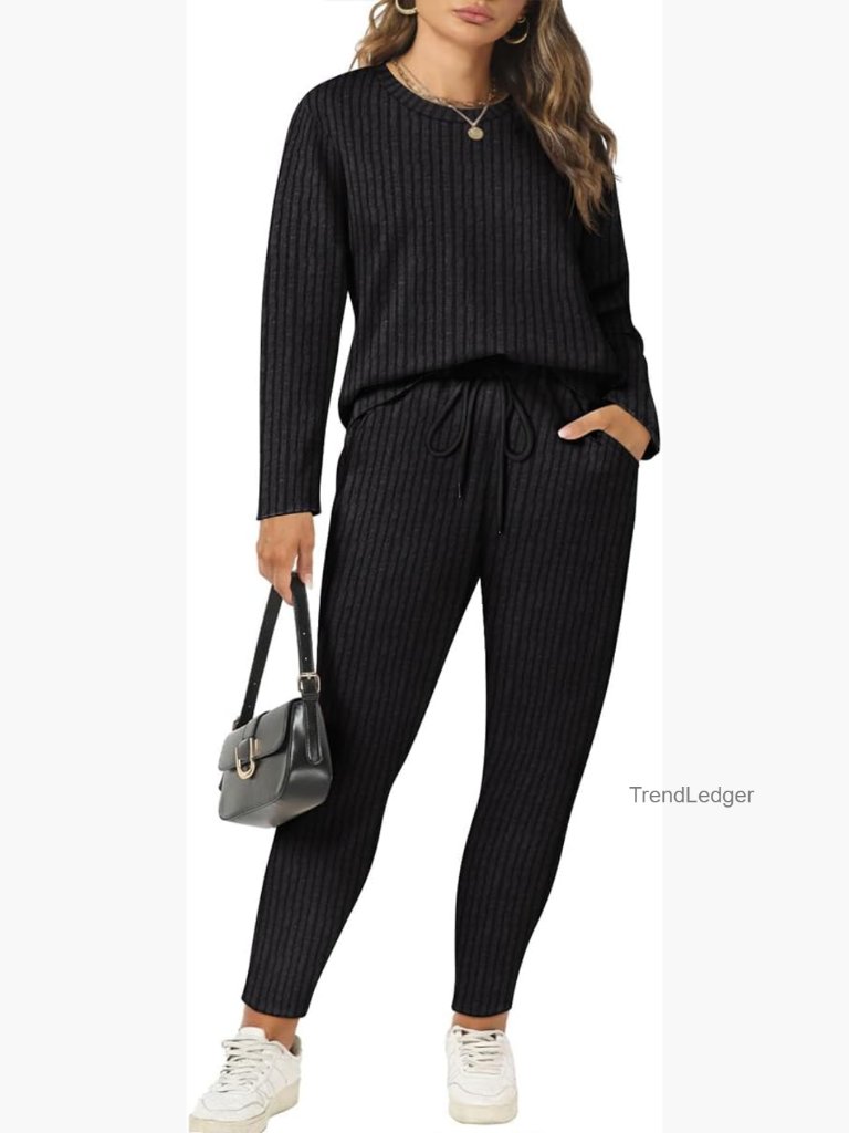 Plus Size Long Sleeve Jogger Pajama Set Knit Lounge Wear Xl-5xl